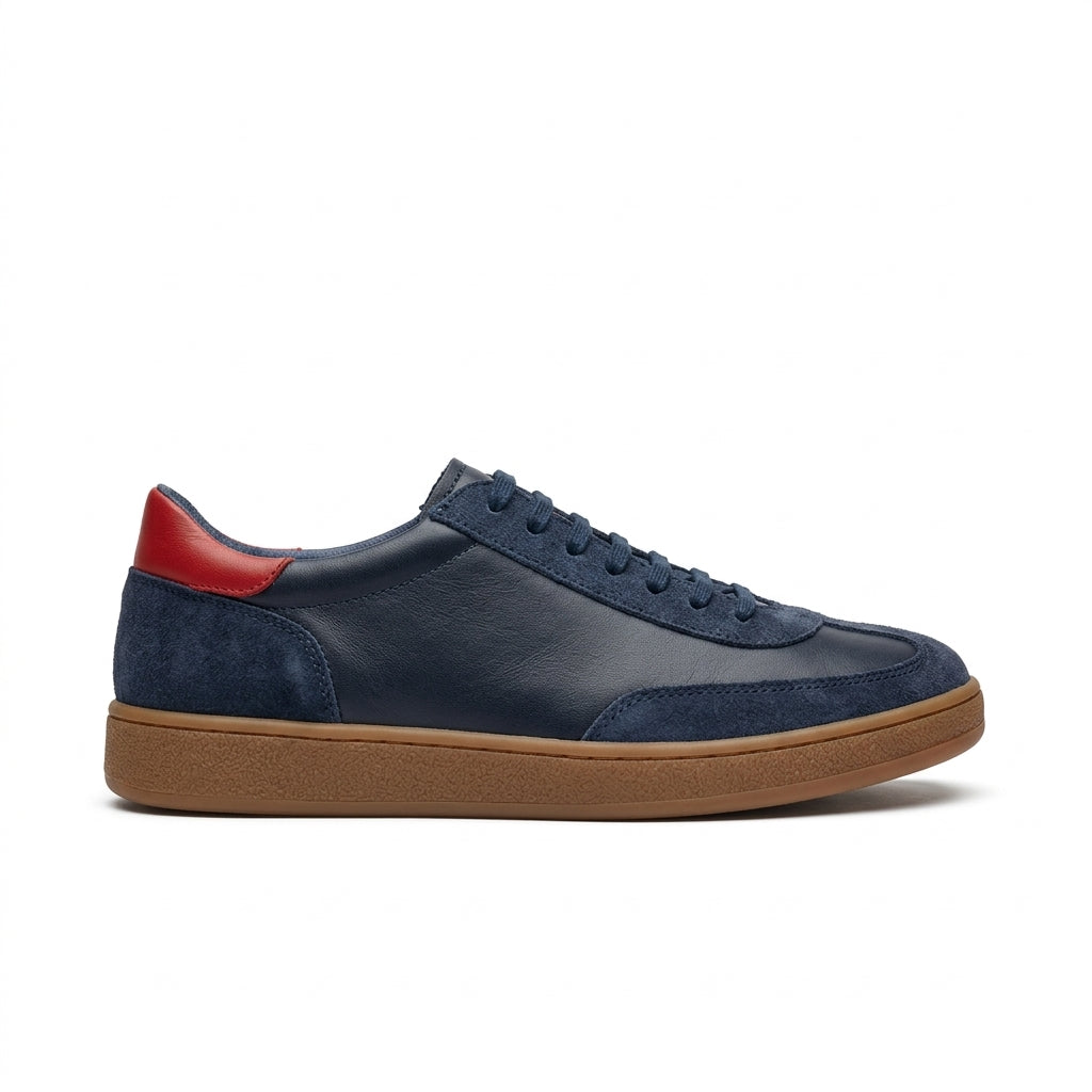 Pantofi COD 128. casual din piele naturala culoare ALBASTRU cu rosu