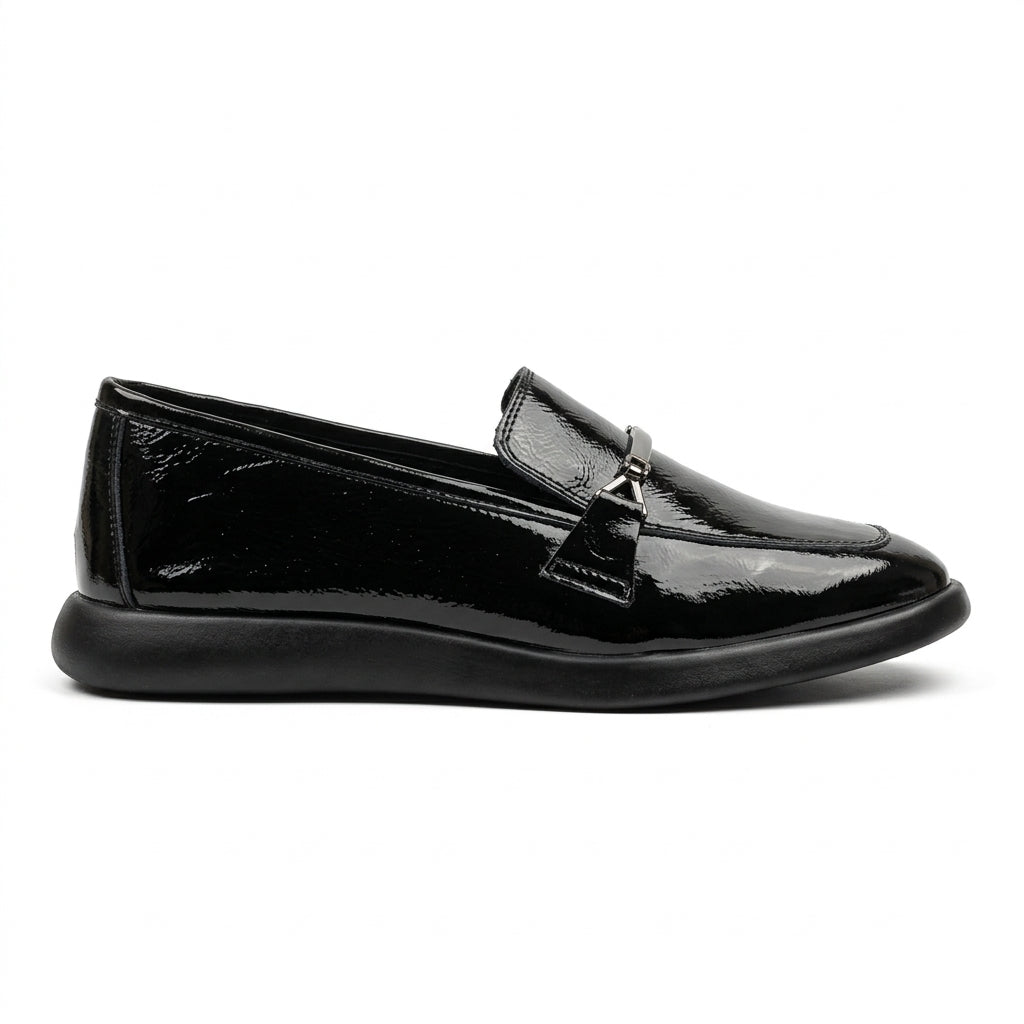 Mocasini damă negri din PIELE NATURALA LACUITA. COD 1423