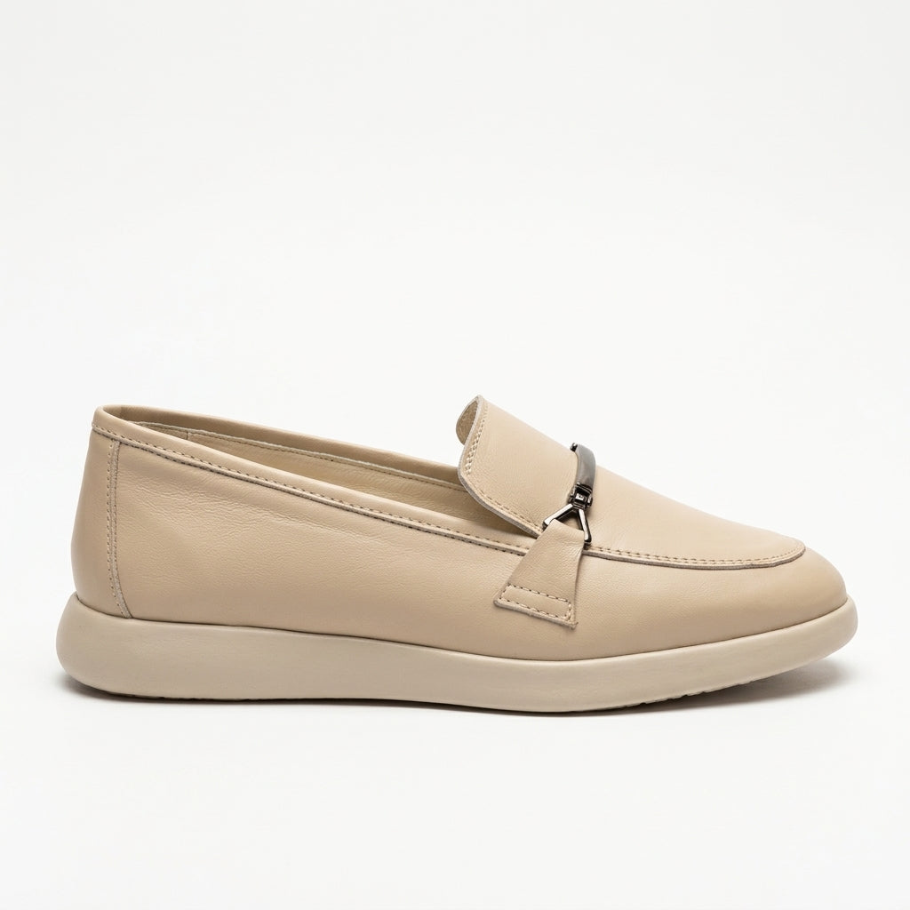 Mocasini damă BEJ din PIELE NATURALA . COD 1423