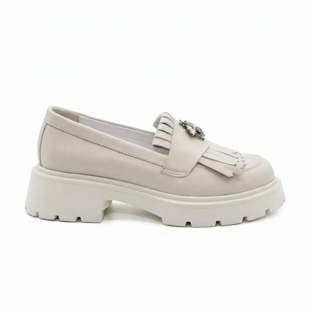 Mocasini damă culoare alb natur din piele naturală cod 131
