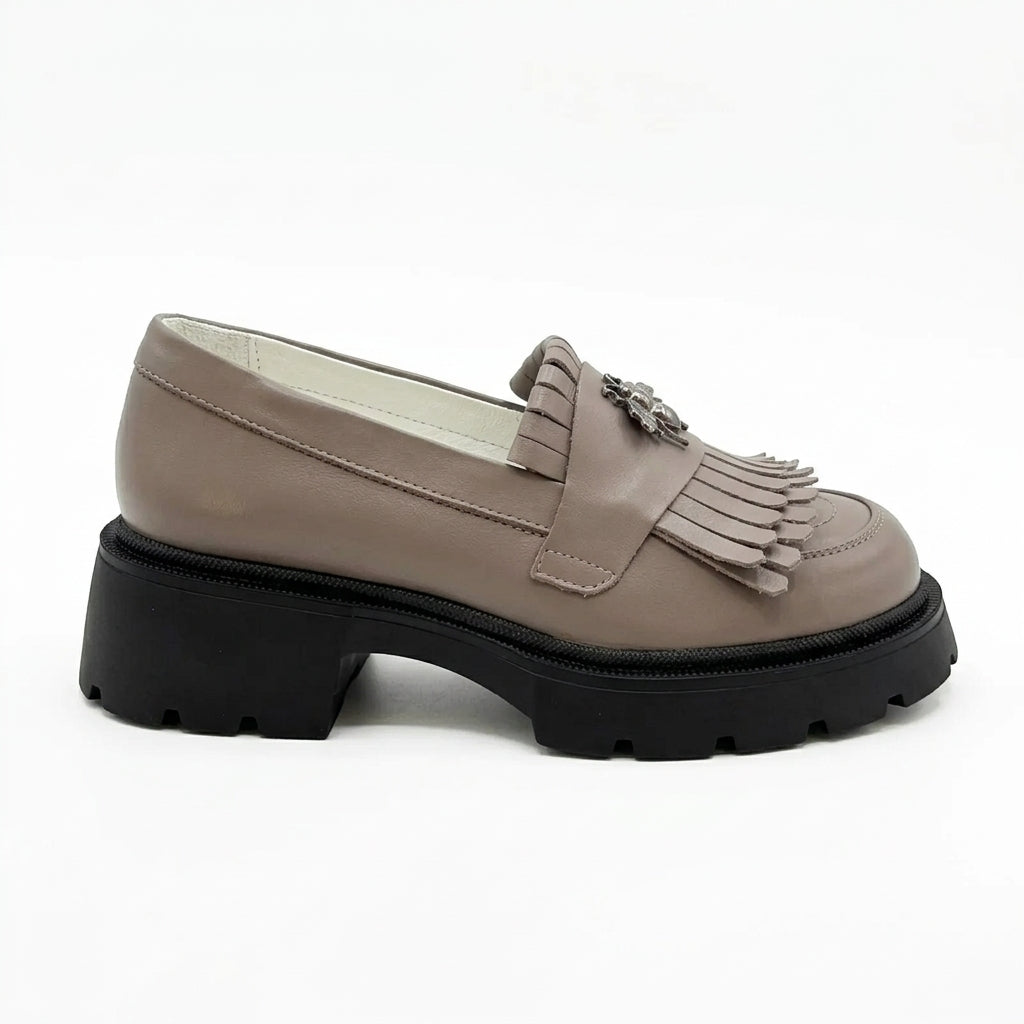 Mocasini damă CULOARE TAUPE din piele naturală COD 131 (T.N.)