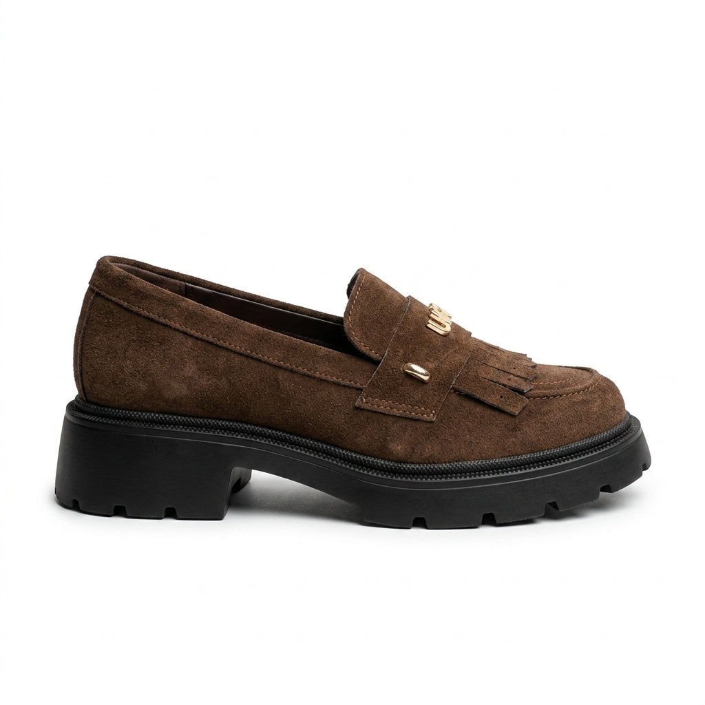Mocasini damă din piele naturală INTOARSA, culoare MARO CIOCOLATA. COD 1310 TN, talpa neagra