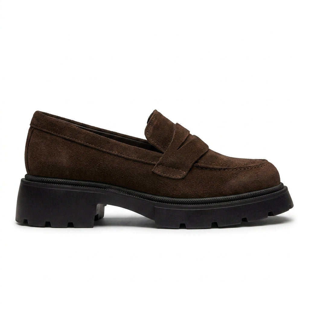 Mocasini damă culoare maro ciocolata din piele intoarsa naturală cod:129