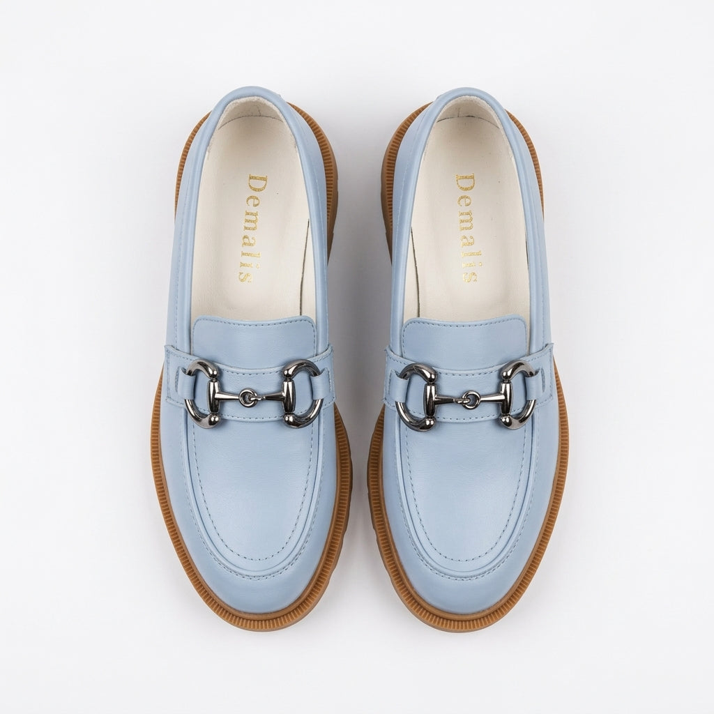 Mocasini damă din piele BOX naturală culoare ALBASTRU.   COD 130