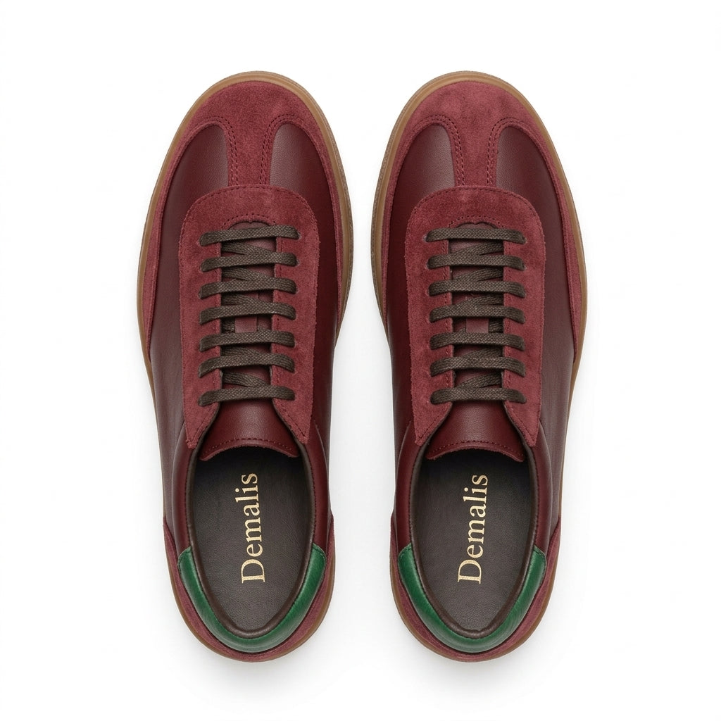 Pantofi COD 128. casual din piele naturala culoare VISINIU cu verde