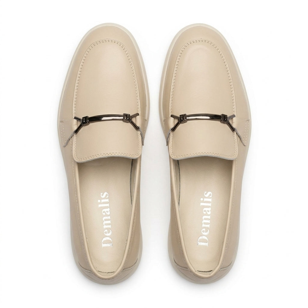 Mocasini damă BEJ din PIELE NATURALA . COD 1423