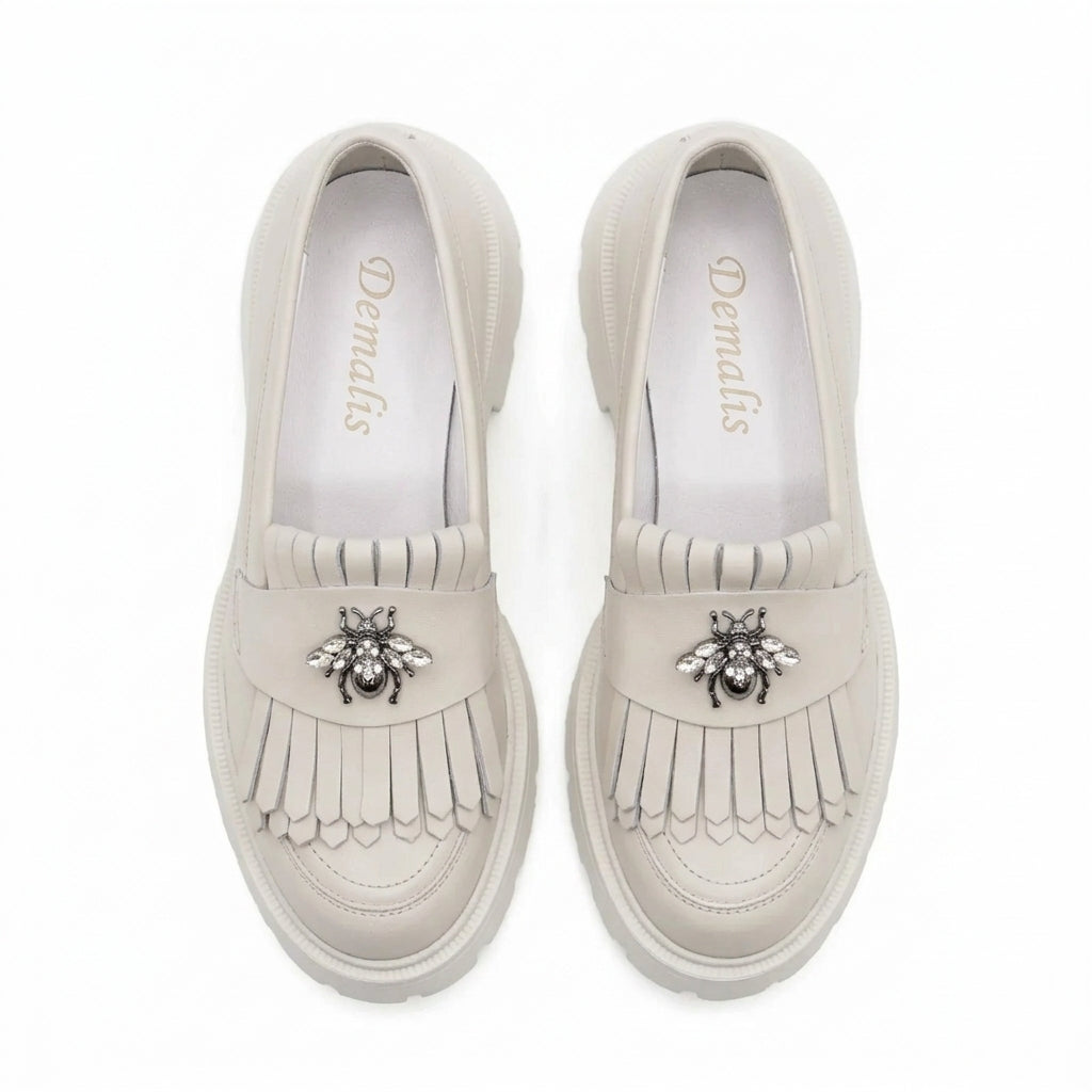 Mocasini damă culoare alb natur din piele naturală cod 131