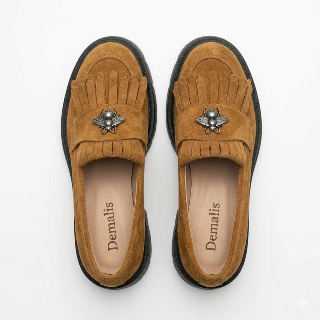 Mocasini damă maro din piele naturală intoarsa, velur 131 TN talpa neagra