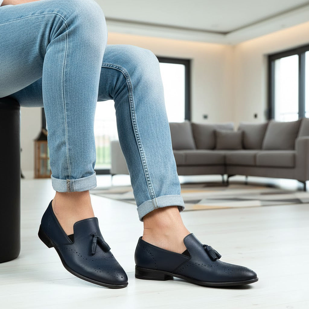 Pantofi eleganți bărbați din piele naturală 322 Blue