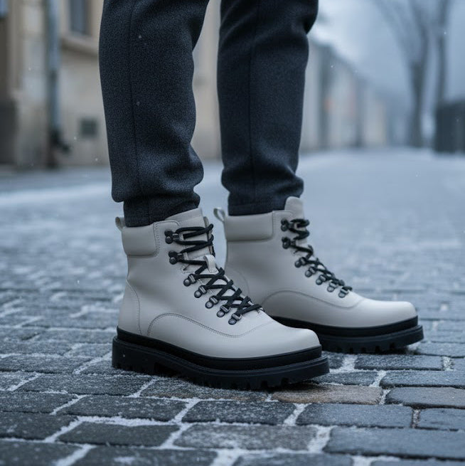 Bocanci, Ghete bărbați piele naturală | 881 alb gheata