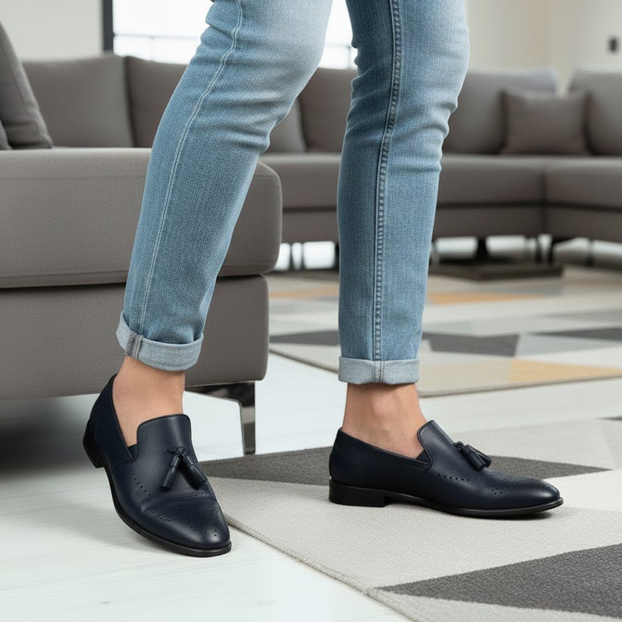 Pantofi eleganți bărbați din piele naturală 322 Blue