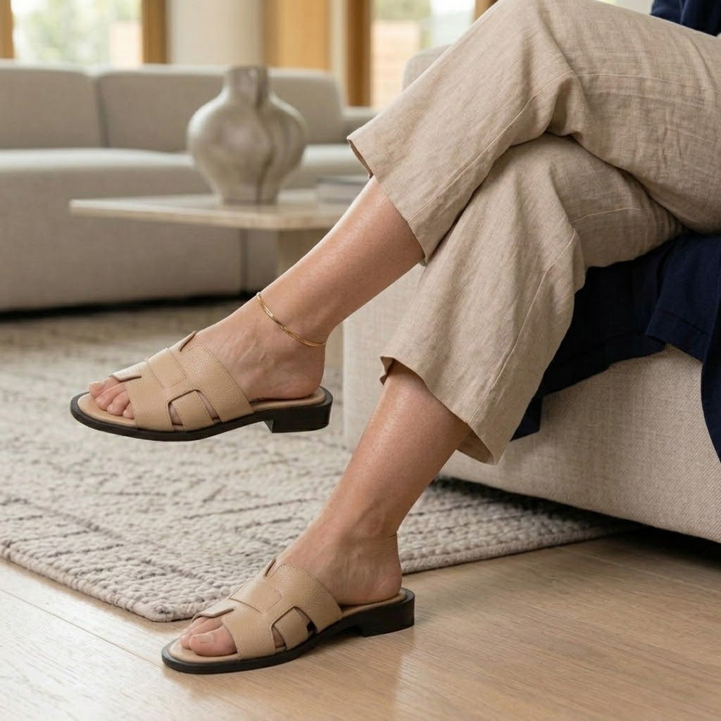 Sandale dama piele naturală. cod saboti 2024. culoare bej