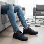 Pantofi sport bărbați piele naturală 467 bleumarin talpa neagra