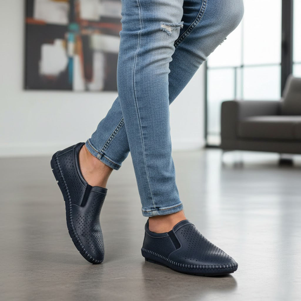 Mocasini bărbați bărbați piele naturală 600 blue