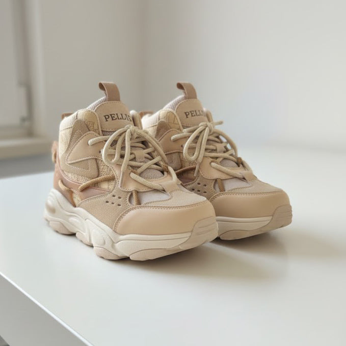 Pantofi copii piele naturală si textil . culoare bej cod 23K673