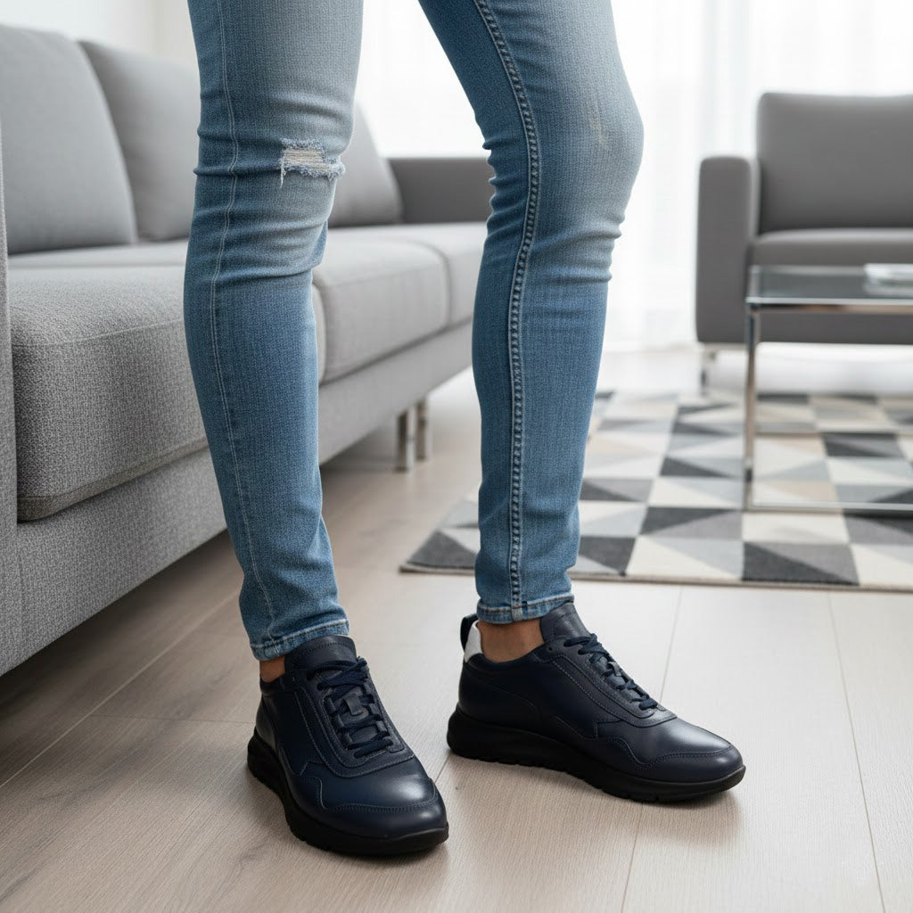 Pantofi sport bărbați piele naturală 467 bleumarin talpa neagra