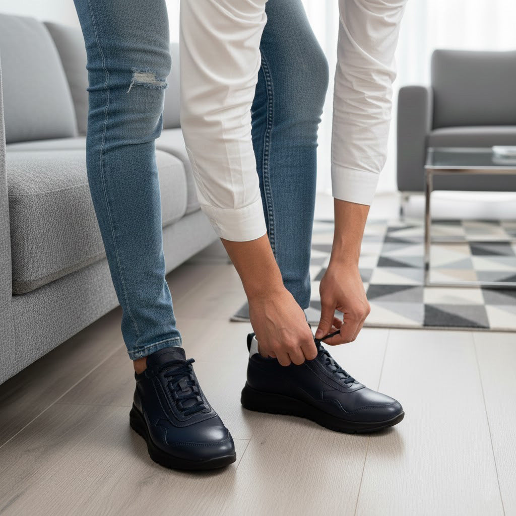 Pantofi sport bărbați piele naturală 467 bleumarin talpa neagra