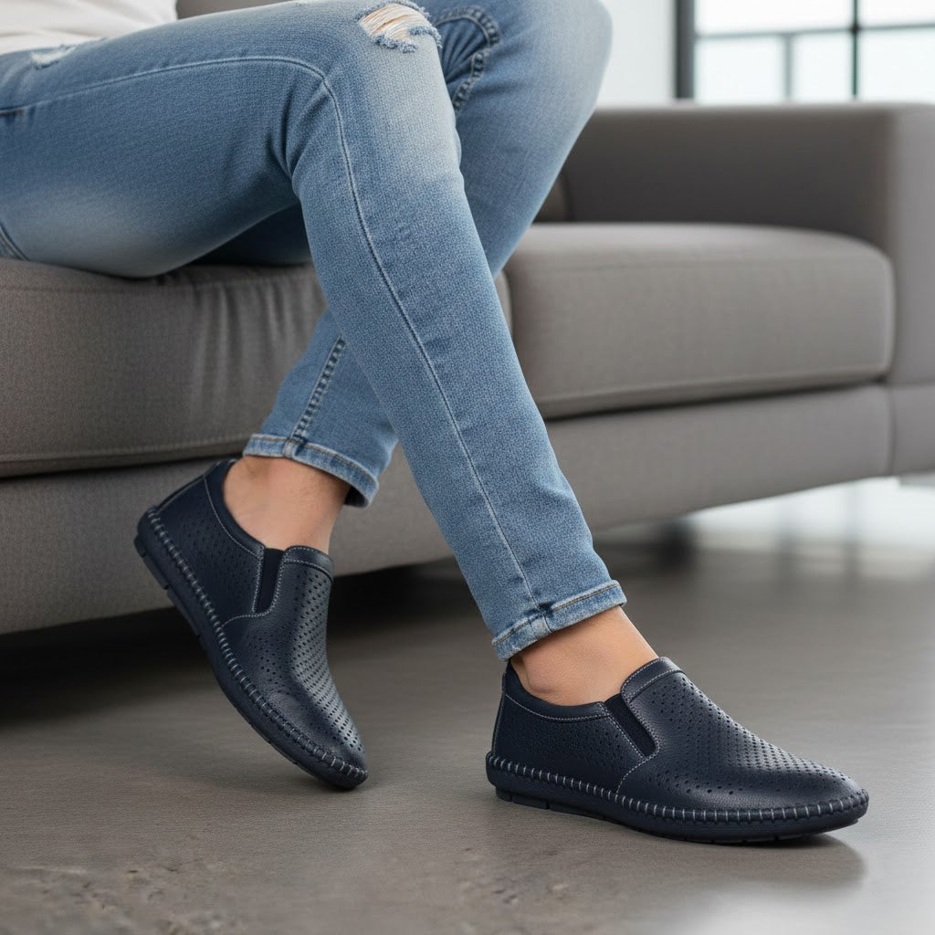 Mocasini bărbați bărbați piele naturală 600 blue