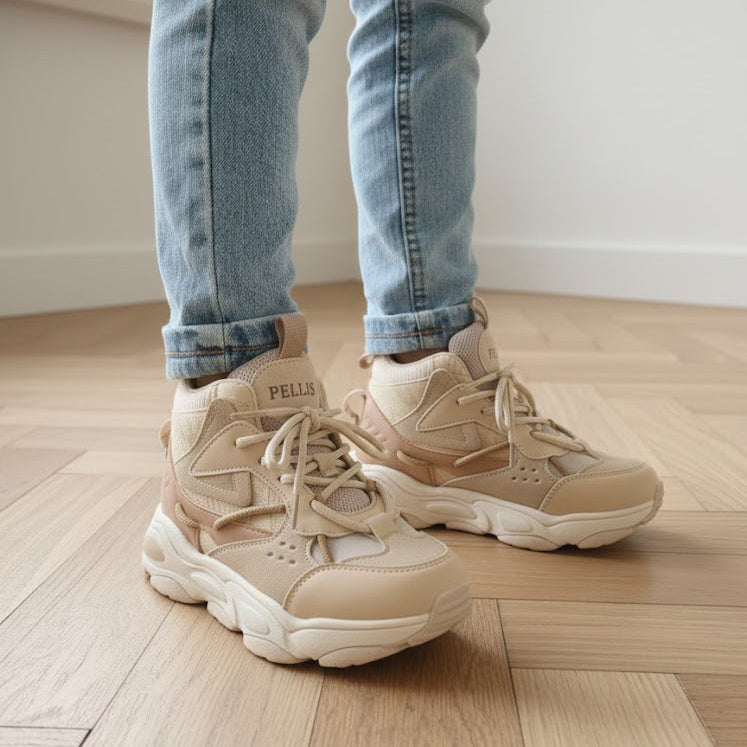 Pantofi copii piele naturală si textil . culoare bej cod 23K673