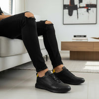 Pantofi sport bărbați piele naturală 467 negru - galben