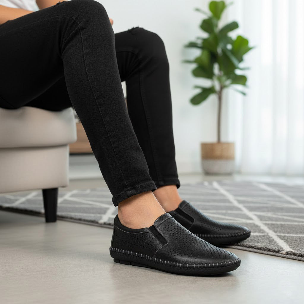 Mocasini bărbați piele naturală 600 Negru