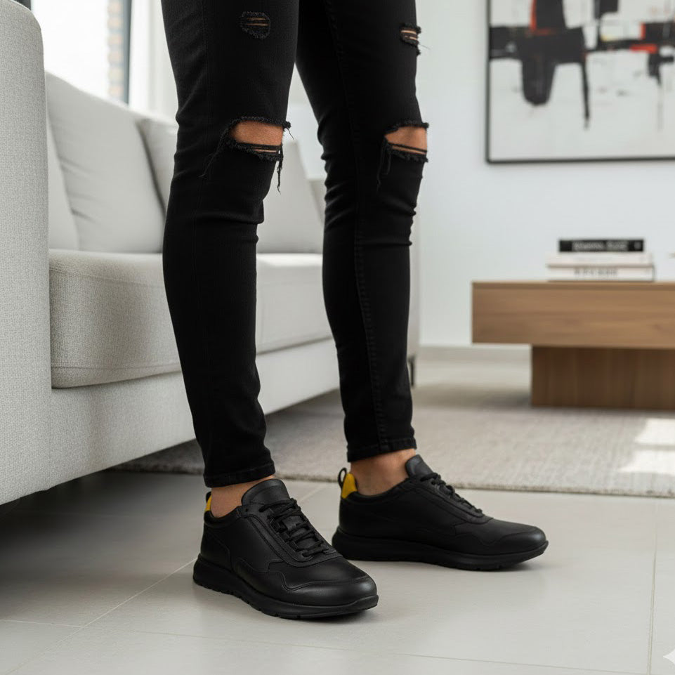 Pantofi sport bărbați piele naturală 467 negru - galben