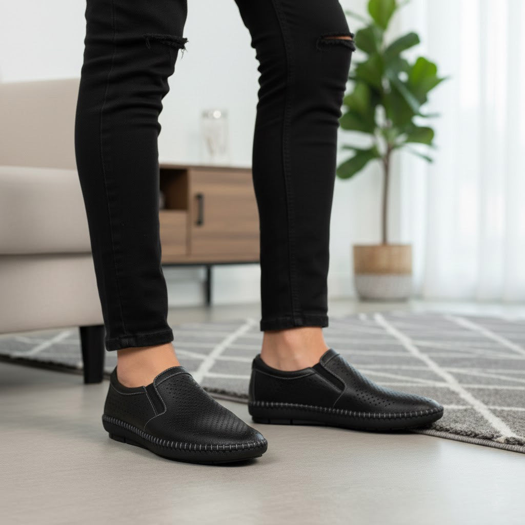 Mocasini bărbați piele naturală 600 Negru