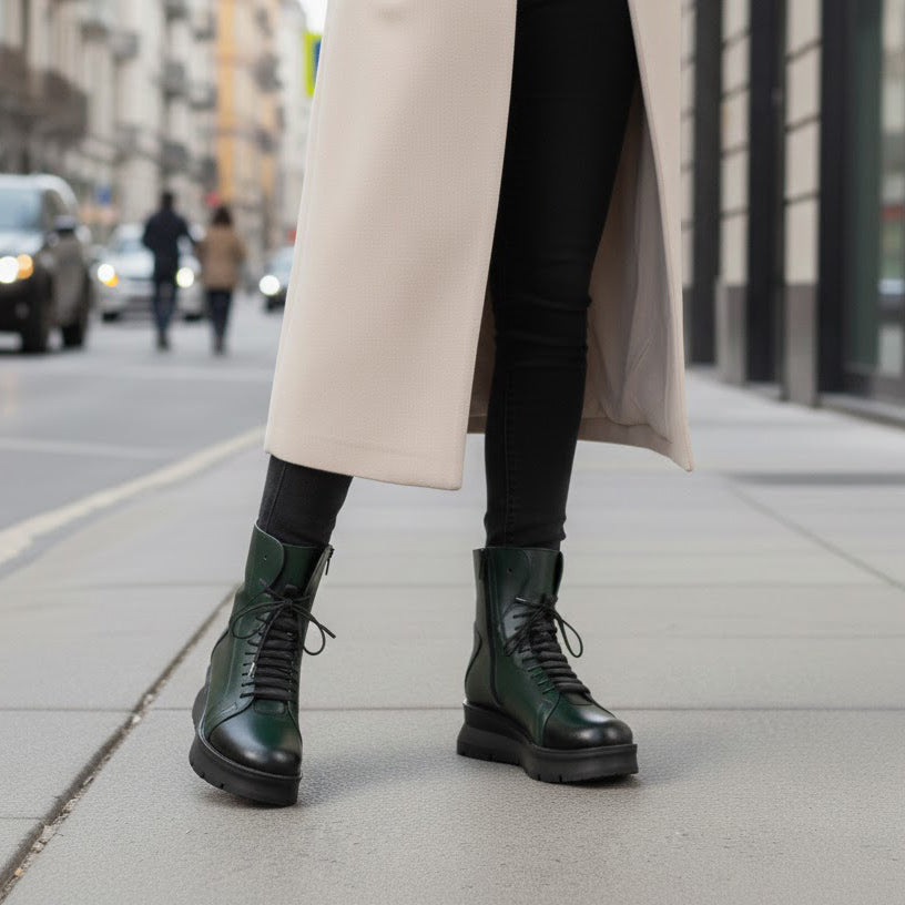 Ghete de damă din piele naturală  | 707 Culoare Verde TE