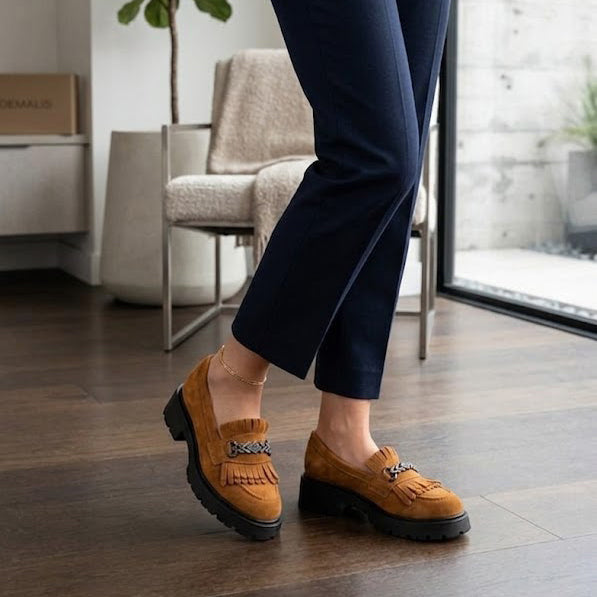 Mocasini damă culoare MARO MUSTAR din piele intoarsa naturală cod 135