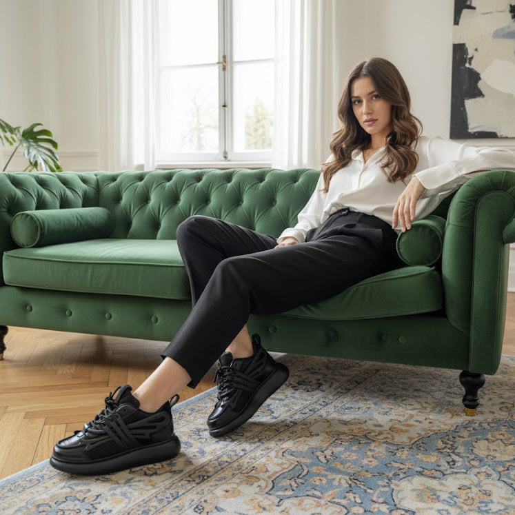 Pantofi sport din piele intoarsa + textil  l cod  l culoare negru cod DQA 23-004