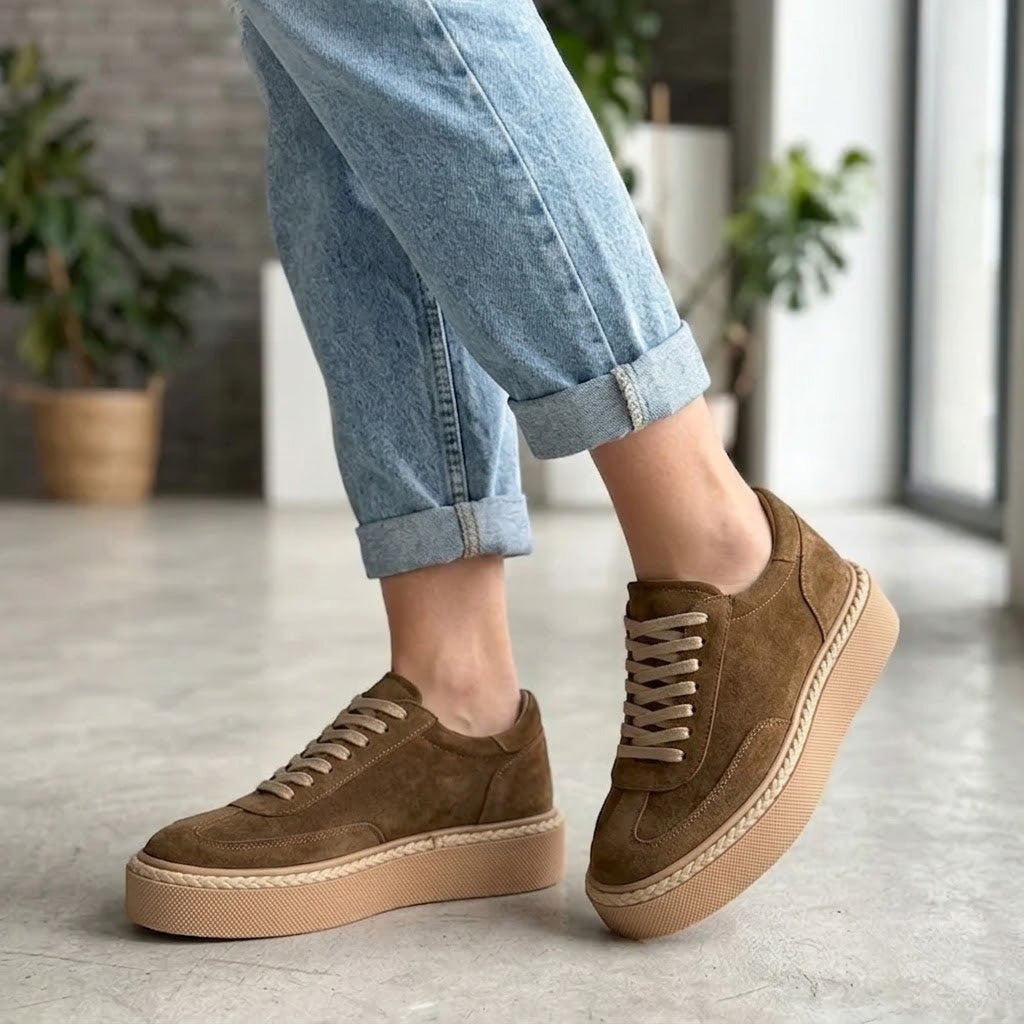 Pantofi casual din piele naturala intoarsa culoare maro DESCHIS cod 1634