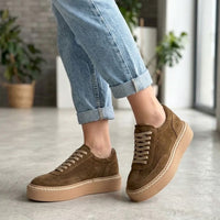 Pantofi casual din piele naturala intoarsa culoare maro DESCHIS cod 1634