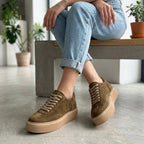 Pantofi casual din piele naturala intoarsa culoare maro DESCHIS cod 1634