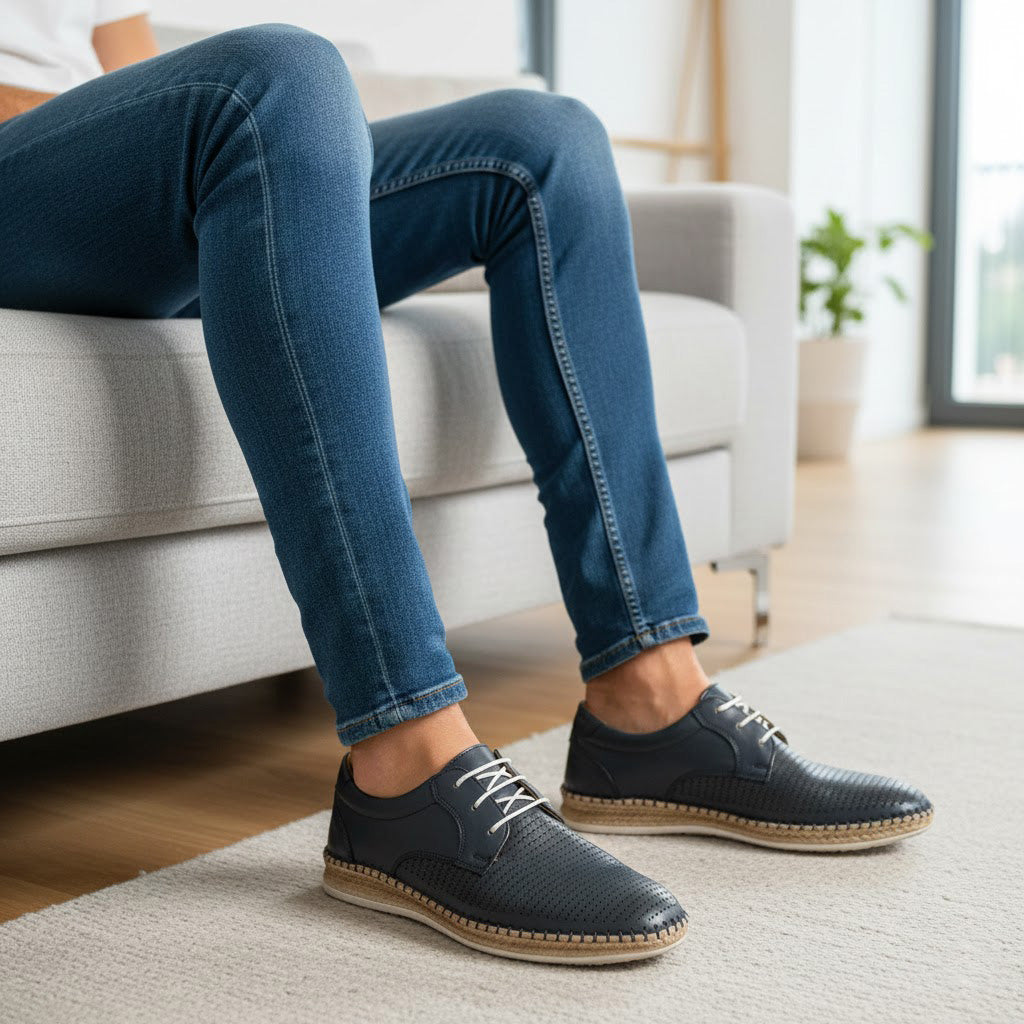 Pantofi casual bărbați piele naturală 663 Blue