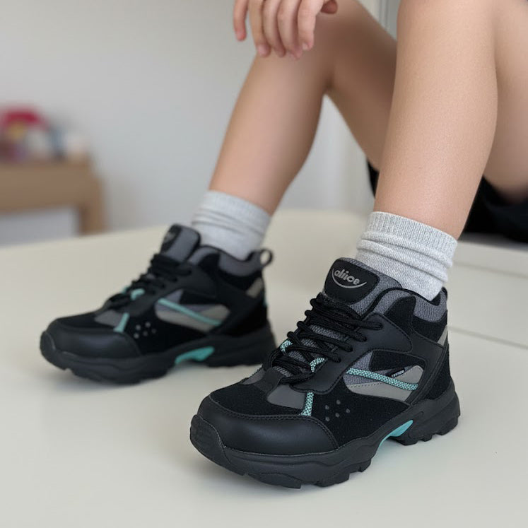 Pantofi copii piele naturală si textil . culoare neagra 23K673