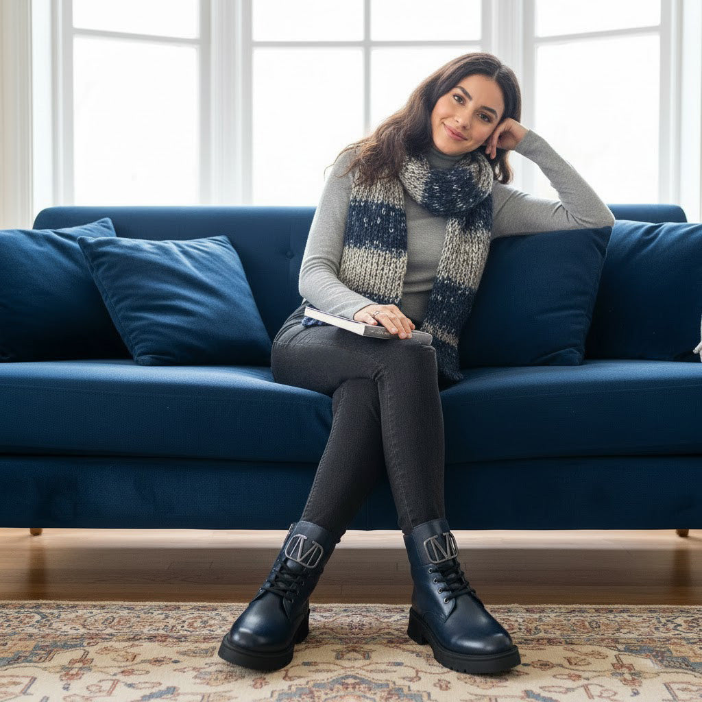 Ghete de damă din piele naturală | 730  Culoare bleumarin