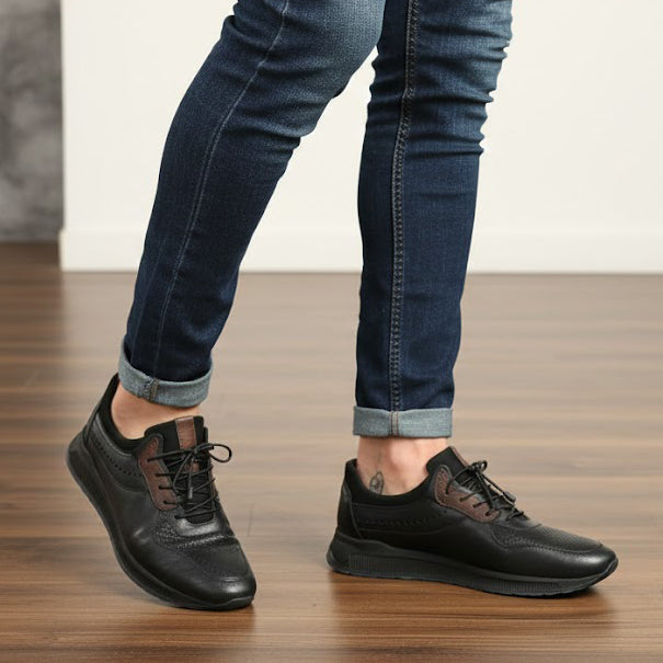 Pantofi sport bărbați piele naturală l negru l cod 985