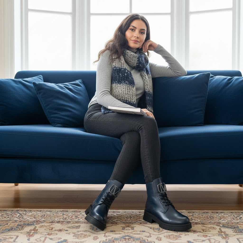 Ghete de damă din piele naturală | 730  Culoare bleumarin