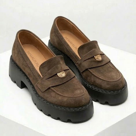 Mocasini damă culoare maro ciocolata din piele intoarsa naturală cod:129