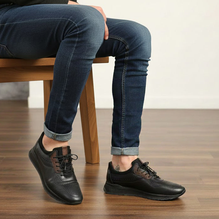 Pantofi sport bărbați piele naturală l negru l cod 985