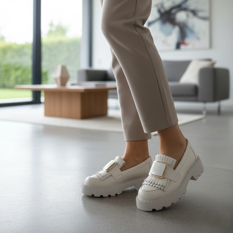 Mocasini damă culoare alb natur din piele naturală cod 139