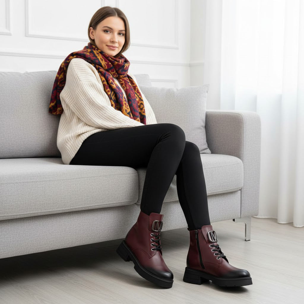 Ghete de damă din piele naturală | 730 Culoare visinie