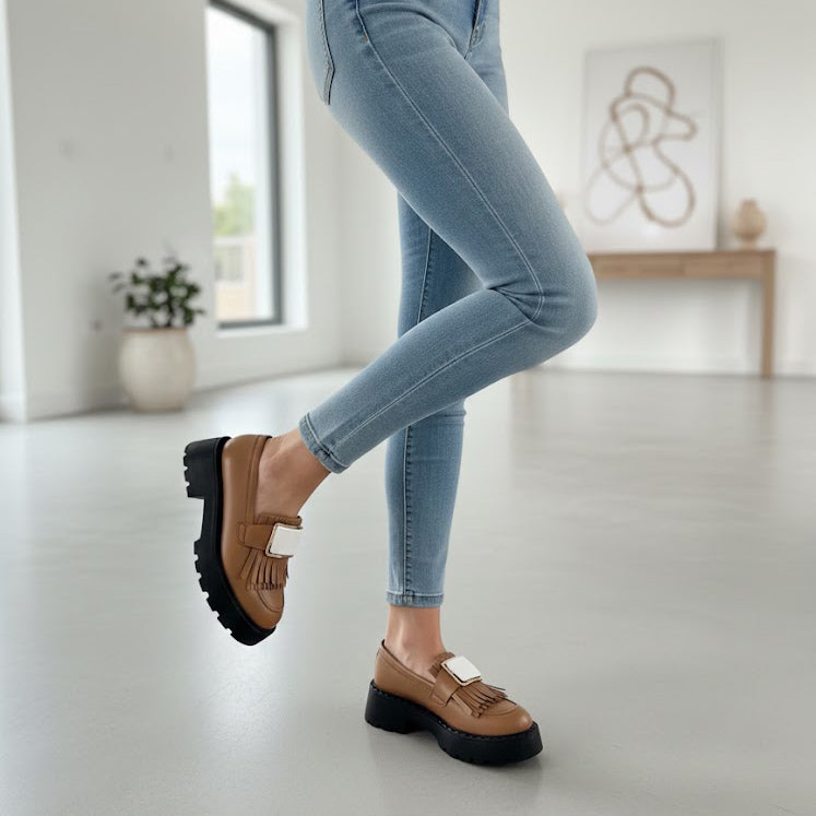 Mocasini damă culoare maro TN din piele naturală cod 139 Tapla NEAGRA