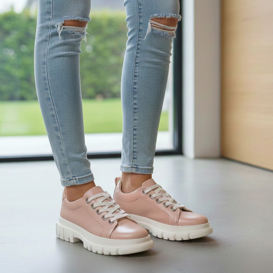 Pantofi 133 casual din piele naturala culoare roz pudrat