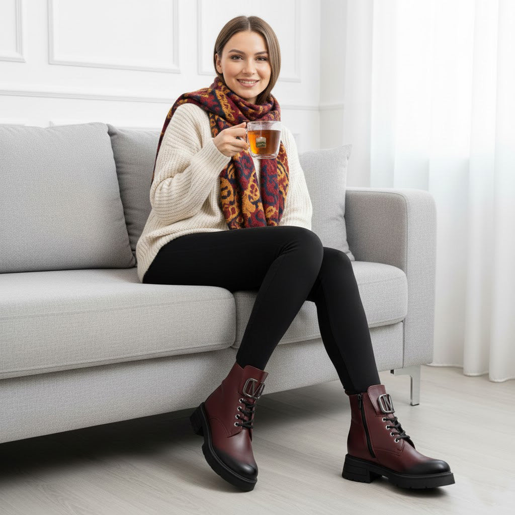 Ghete de damă din piele naturală | 730 Culoare visinie