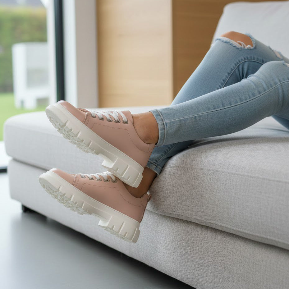 Pantofi 133 casual din piele naturala culoare roz pudrat