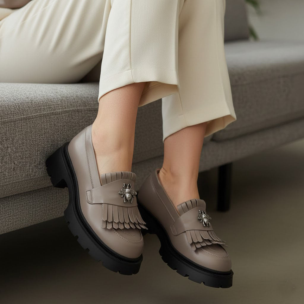 Mocasini damă taupe din piele naturală 131(T.N.)