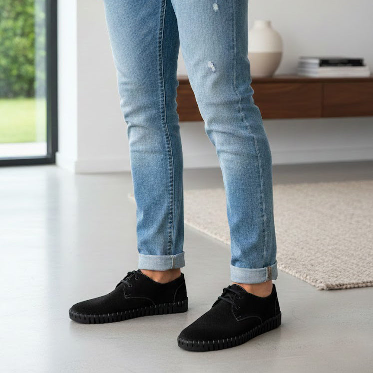 Mocasini bărbați piele naturală PERFORATA. COD 560 Negru PIELE INTOARSA