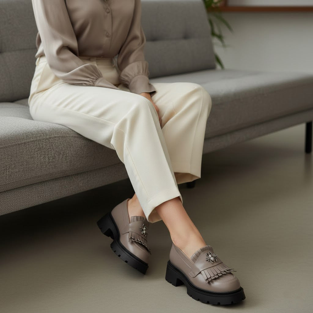 Mocasini damă taupe din piele naturală 131(T.N.)