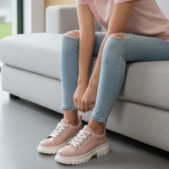 Pantofi 133 casual din piele naturala culoare roz pudrat